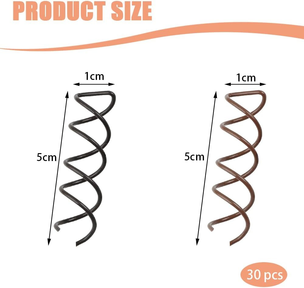 TRKETK Pack of 30 Spiral Hair Clips Spiral Pin Metal Bun Hairpin Spin Clip Spiral Pin for Hair Styling Twist Hair Clips Rounded Hair Clips for DIY Hair Style Girls and Women image number 2