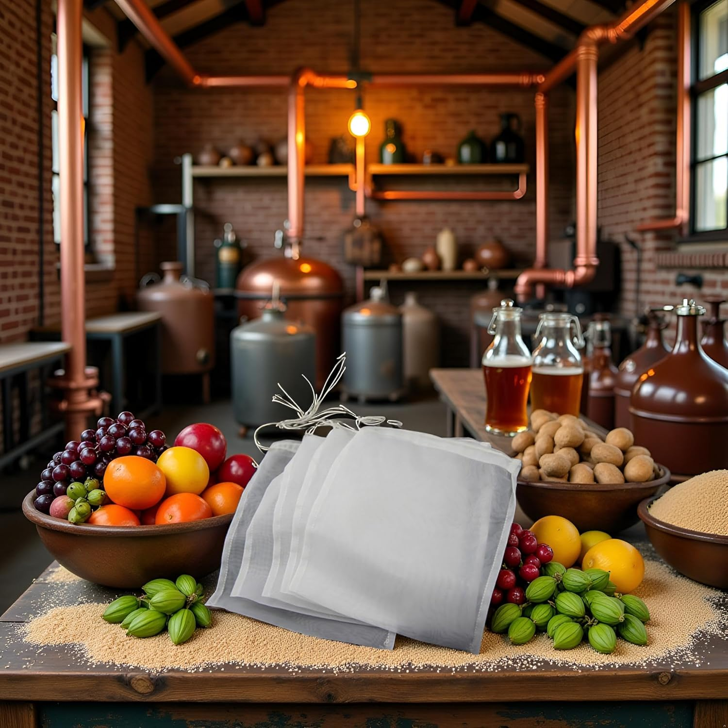 5 Pcs White Nylon Straining Bag - Fine Mesh - Homebrew Beer Wine Cider Dry Hop Beer Brewing Filters and Straining Home Brewing and Wine Making(6 X 7.8 Inch(Width X Height))