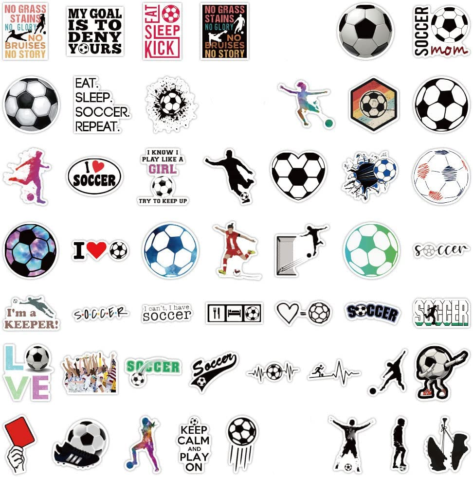 50PCS Soccer Stickers, Sports Football Waterproof Vinyl Stickers for Laptop Water Bottle Skateboard Guitar Computer Bumper Decals for Kids Girls Boys Adults (Sports Soccer) image number 4