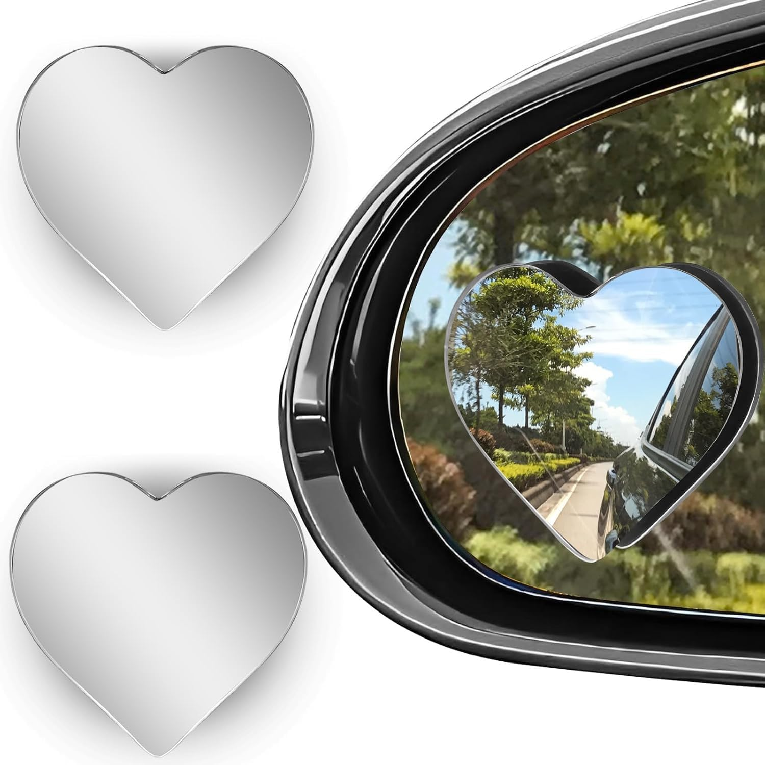 2 Pack Heart Blind Spot Mirrors, Wide Angle Convex Rearview Side Mirrors, Cute Frameless Stick-On Car Accessories for Women, Suvs, and Trucks