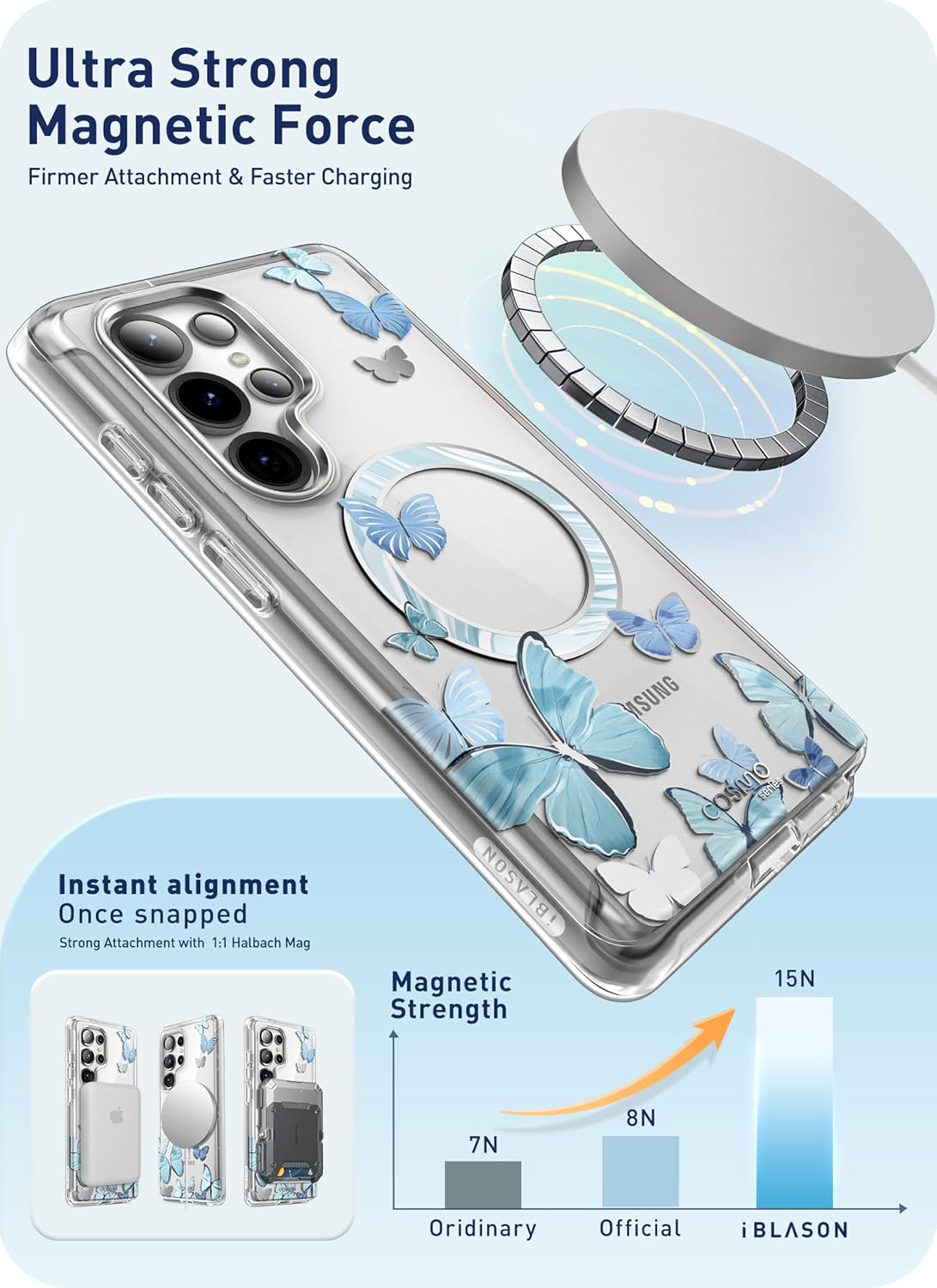 -Blason Cosmo for Samsung Galaxy S25 Ultra Case Magsafe with Built-In Screen Protector [Support Fingerprint ID & Wireless Charger] Full-Body Slim Style Magnetic Phone Case for S25 Ultra, Bluefly image number 4