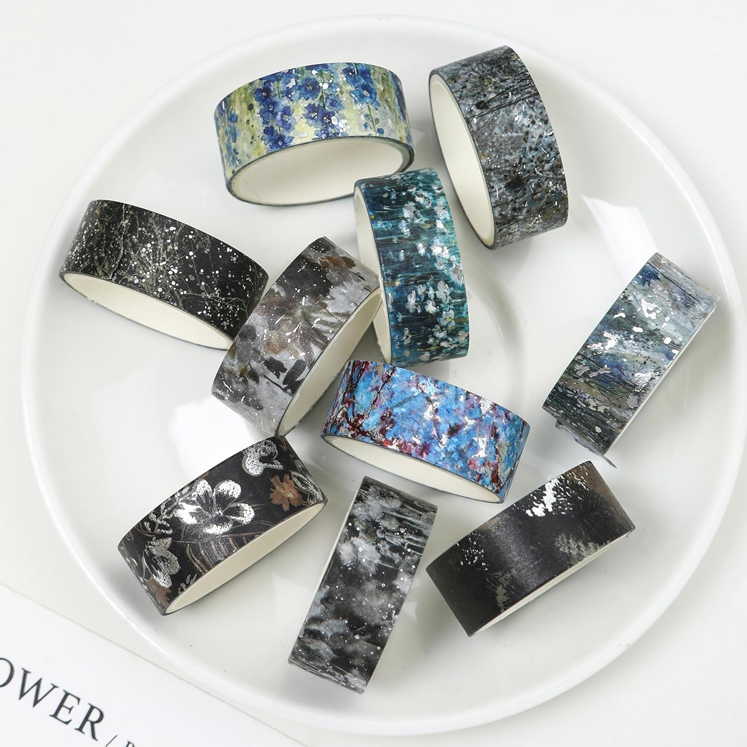 Songdao 12 Rolls Flowers Washi Tape Set Floral Arts Adhesive Tapes Splast Silver Decorative Masking Tape Sets for Craft, Kids, Scrapbook, DIY, Gift Wrapping (Floral Symphony) image number 3