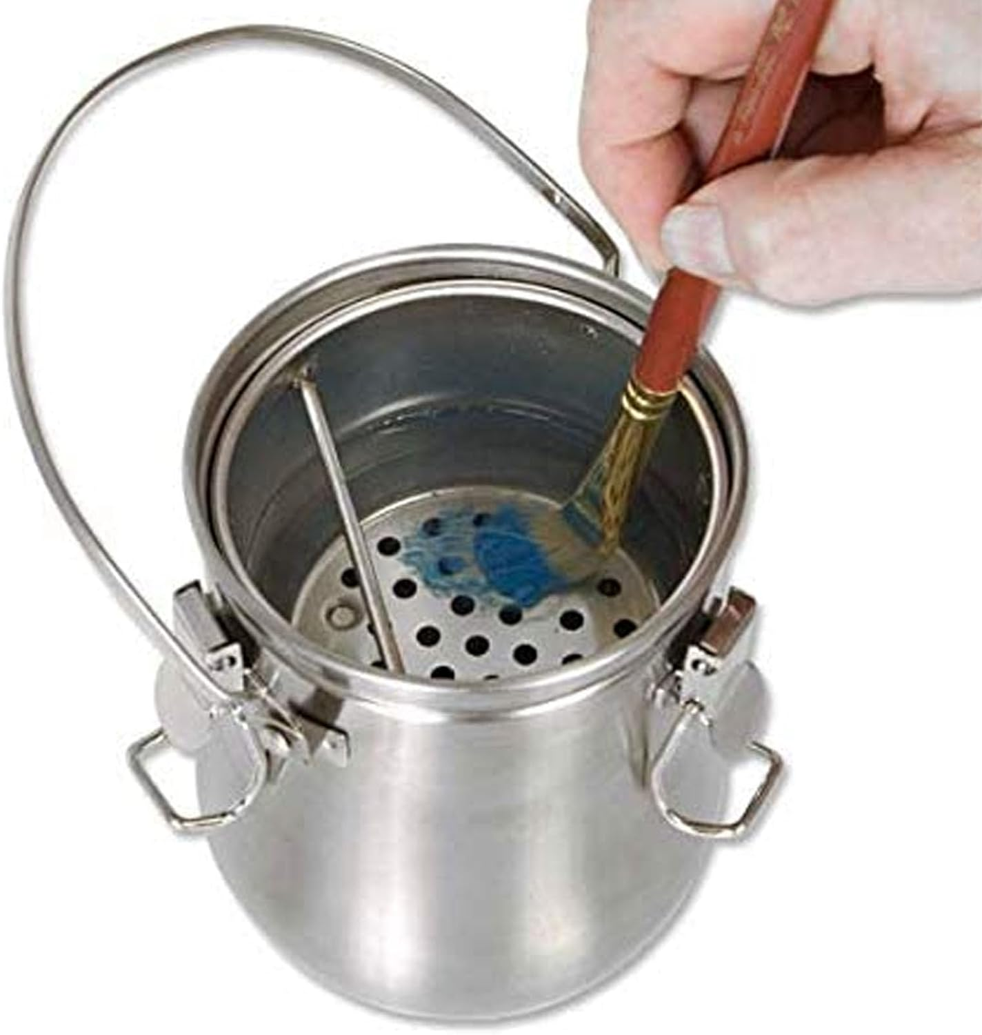 Paint Brush Washer, Stainless Steel Artist Oil Paint Brush Washer, with Lid and Filter Screen for Oil Painting, Airtight Brushs Cleaner for Painting image number 4