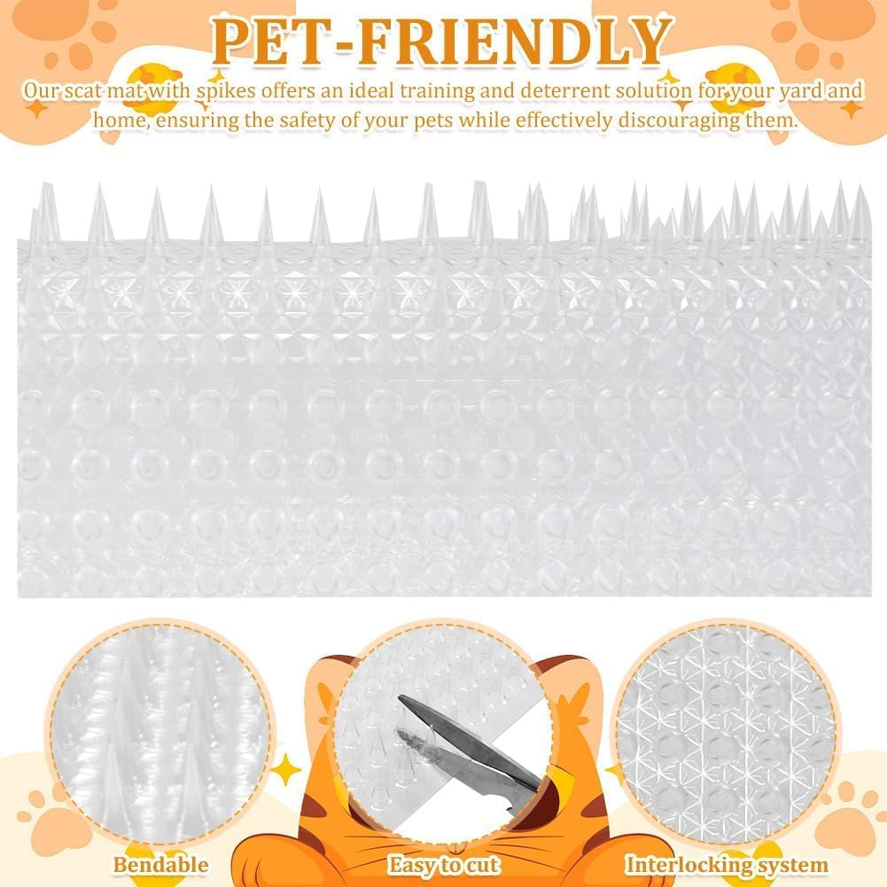 THJOPOKEEL 10 Pieces Deterrent Repellent with Spikes Keep Cats off Counter Ant Mat Dogs Spiked Deterrent Mat for Outdoor Indoor Garden Window Sofa(17 X 13.4 Inches,Clear) image number 1
