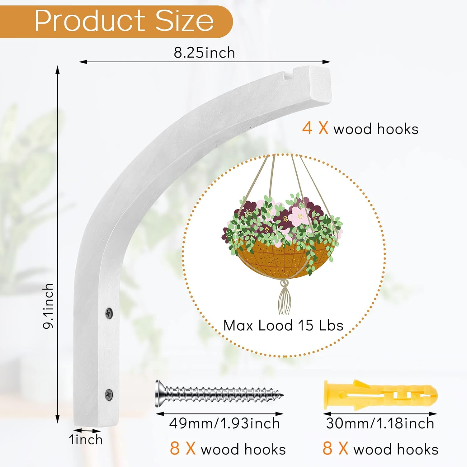 Juexica 4 Pcs Plant Hanger Wooden, 8 Inch Hanging Plant Hooks for Indoors and Outdoor, Wall Mounted Hanging Hook Brackets for Planters Lanterns Wind Chimes and Bird Feeders Patio Decor(White) image number 6