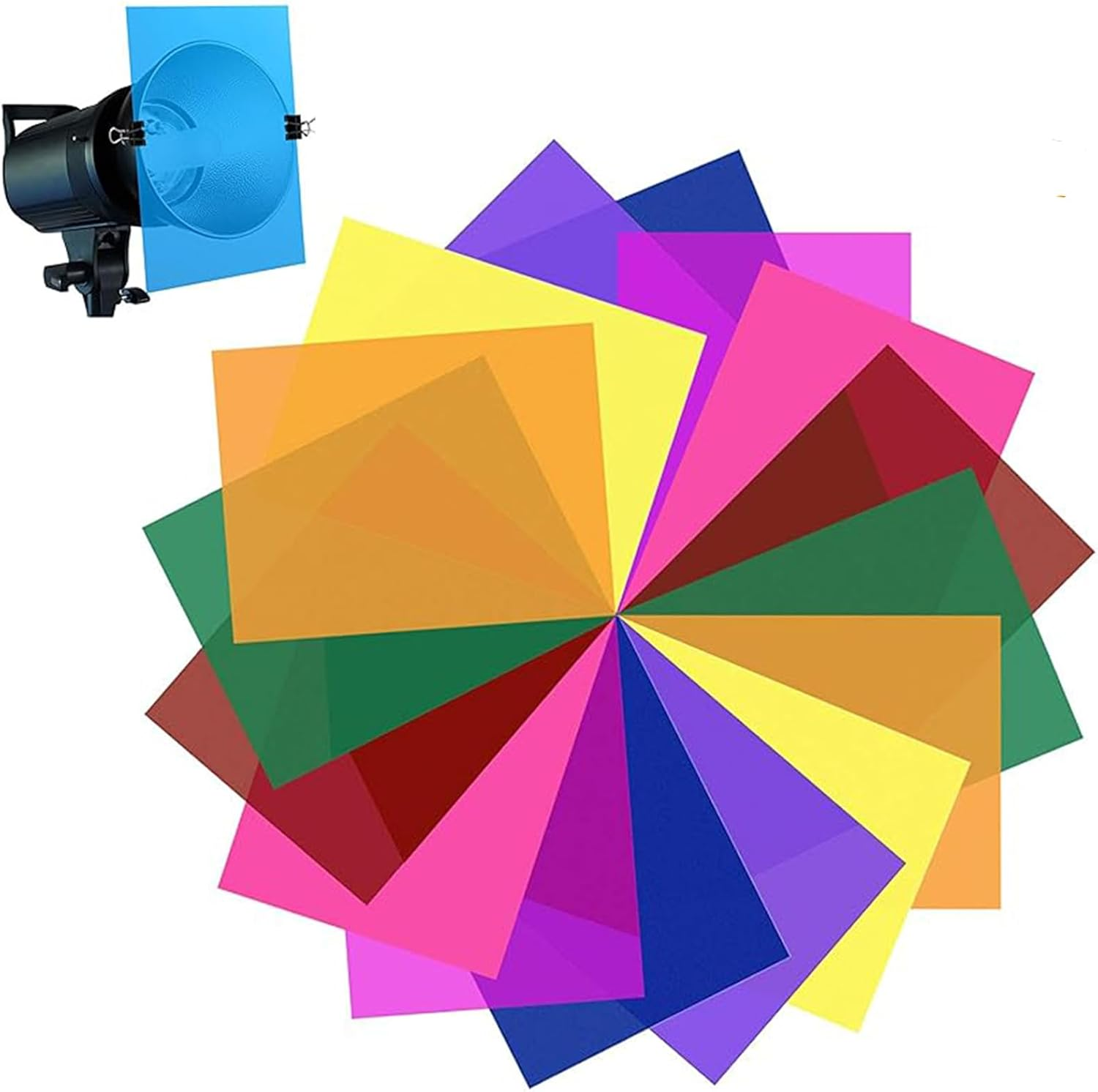 16 Pieces Color Correction Light Filter - 21X29.7Cm Transparent Colored Overlays for Photography Flash Lighting - 8 Colors PVC Sheets for Reading image number 6