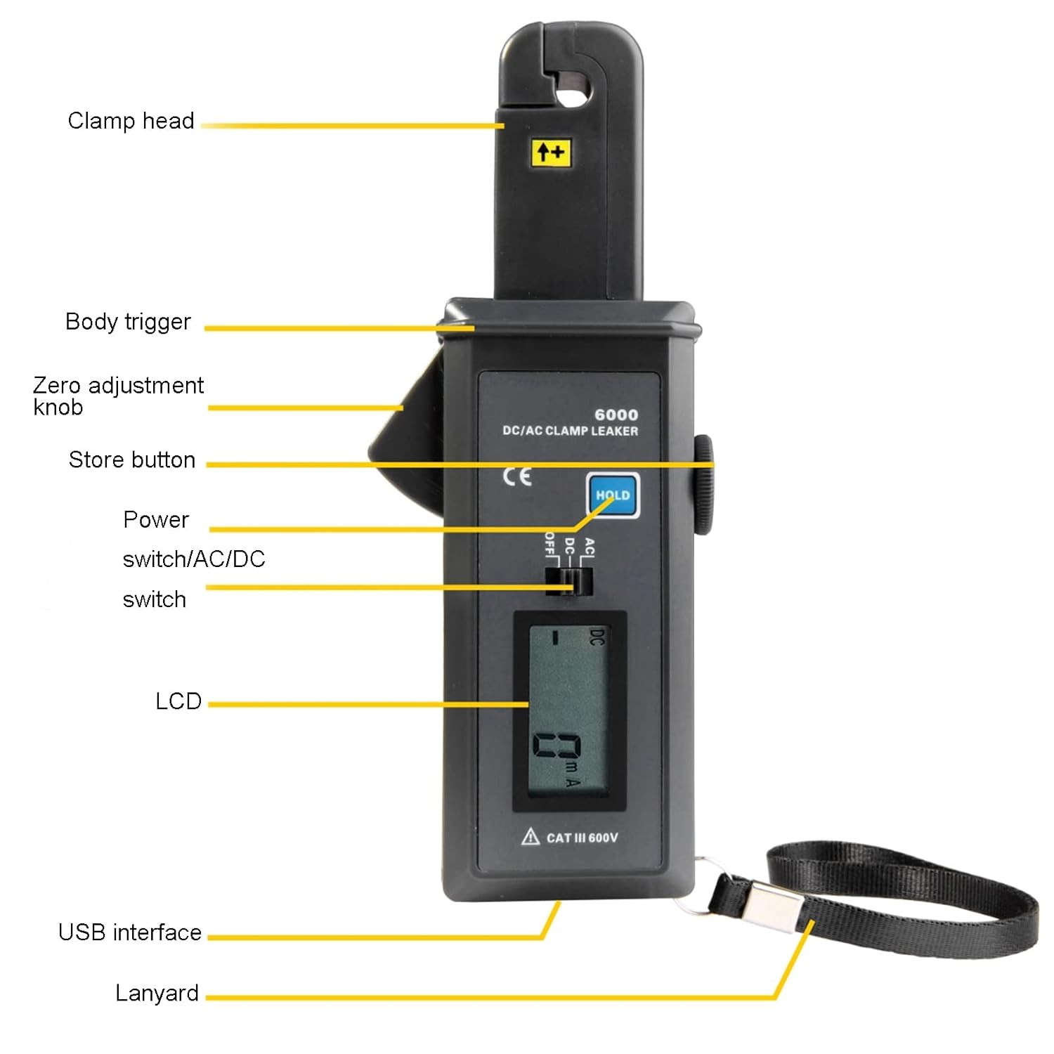 ETCR6000 Clamp Leaker Leakage Current Tester, Digital Clamp Meter with Overflow Display Automatic Shutdown with USB Interface image number 5
