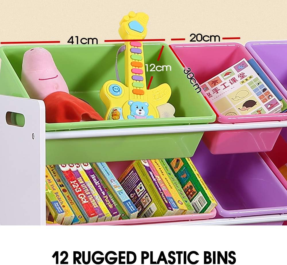 Levede Kids Display Shelf & Toy Box, Toy Storage Organizer, Removable 12 Plastic Bins image number 4