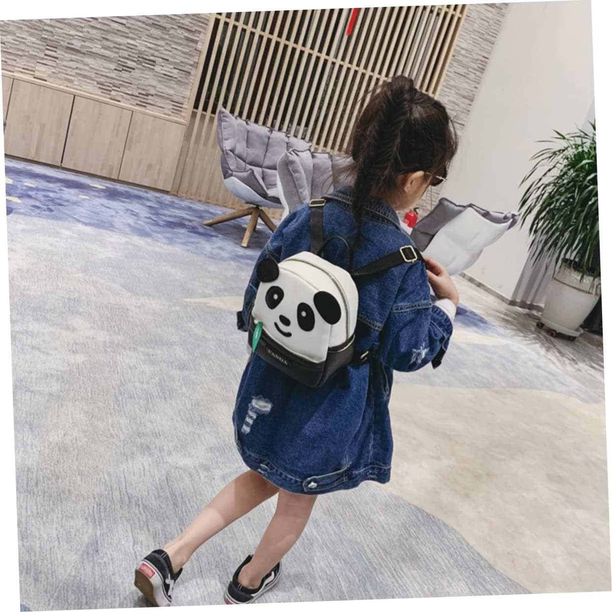 TENDYCOCO Panda Backpack for Boys and Girls Cartoon School Bag Small Black Pu Travel Rucksack for Boys and Girls Adjustable Straps image number 2
