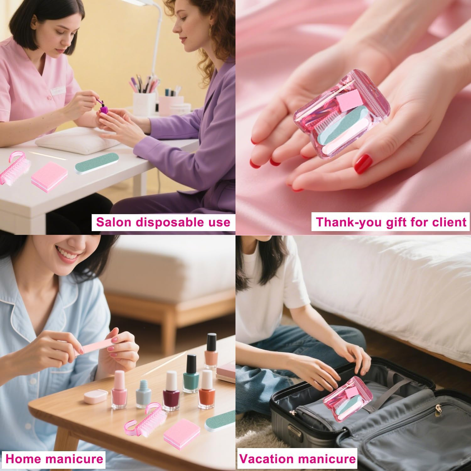 Fcozpjk Disposable Manicure Kit Basics 5PCS Nail Kit, Mini Nail Files Buffers Bulk Handle Grip Brush Orange Wood Stick Individually-Packed Pedicure Set for Fingernails Toenails Salon Supplies 10 Packs image number 5