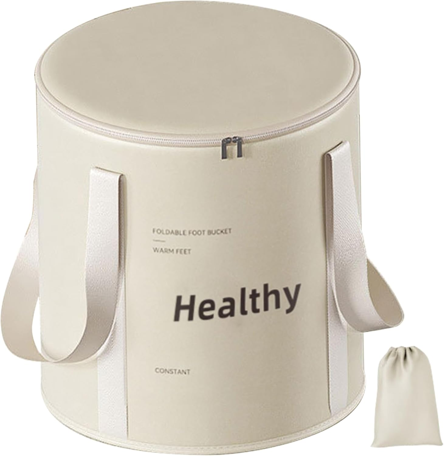 Collapsible Foot Bath with Zippered Lid Portable Foot Soaking Bucket Heat Retaining Non-Slip Foot Bath Tub Foldable Pedicure Bag for Home Outdoor,Champagne - Grey image number 2