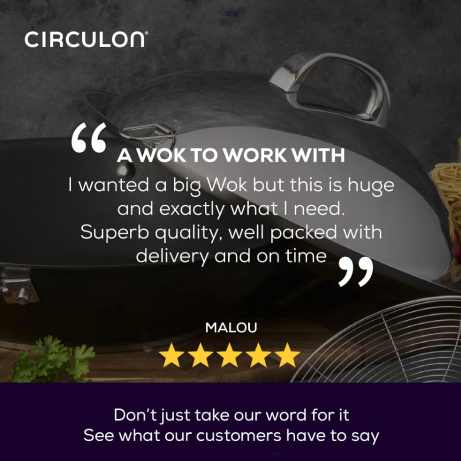 Circulon Infinite 36 Cm Nonstick Wok with Stainless Steel Lid, Induction Compatible, Dishwasher and Oven Safe, Black image number 5