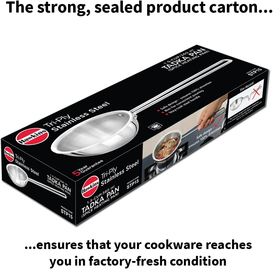 Hawkins 1.5 Cup Tadka Pan, 360 Ml Triply Stainless Steel Pan, Induction Pan, Silver (STP15) image number 3