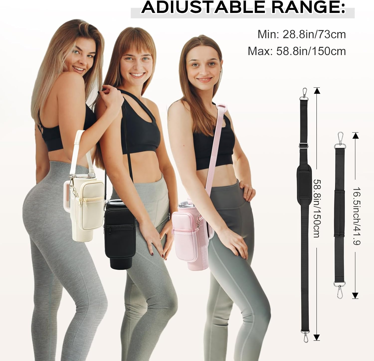 PRAGATISM Water Bottle Carrier Bag with Pouch for Stanley 30 Oz Tumbler with Handle, Neoprene Water Bottle Holder Pocket with Adjustable 4.9FT Strap, Bottle Pouch for Stanley Cup Accessories - Black image number 6