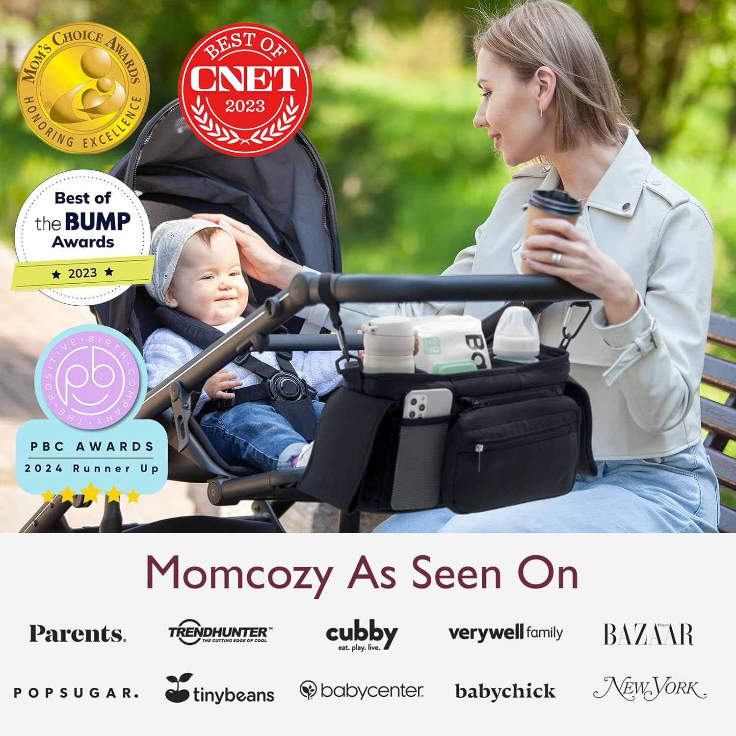 Momcozy Universal Stroller Organizer with Insulated Cup Holder Detachable Phone Bag & Shoulder Strap, Fits for Stroller like Uppababy, Baby Jogger, Britax, BOB, Umbrella and Pet image number 2