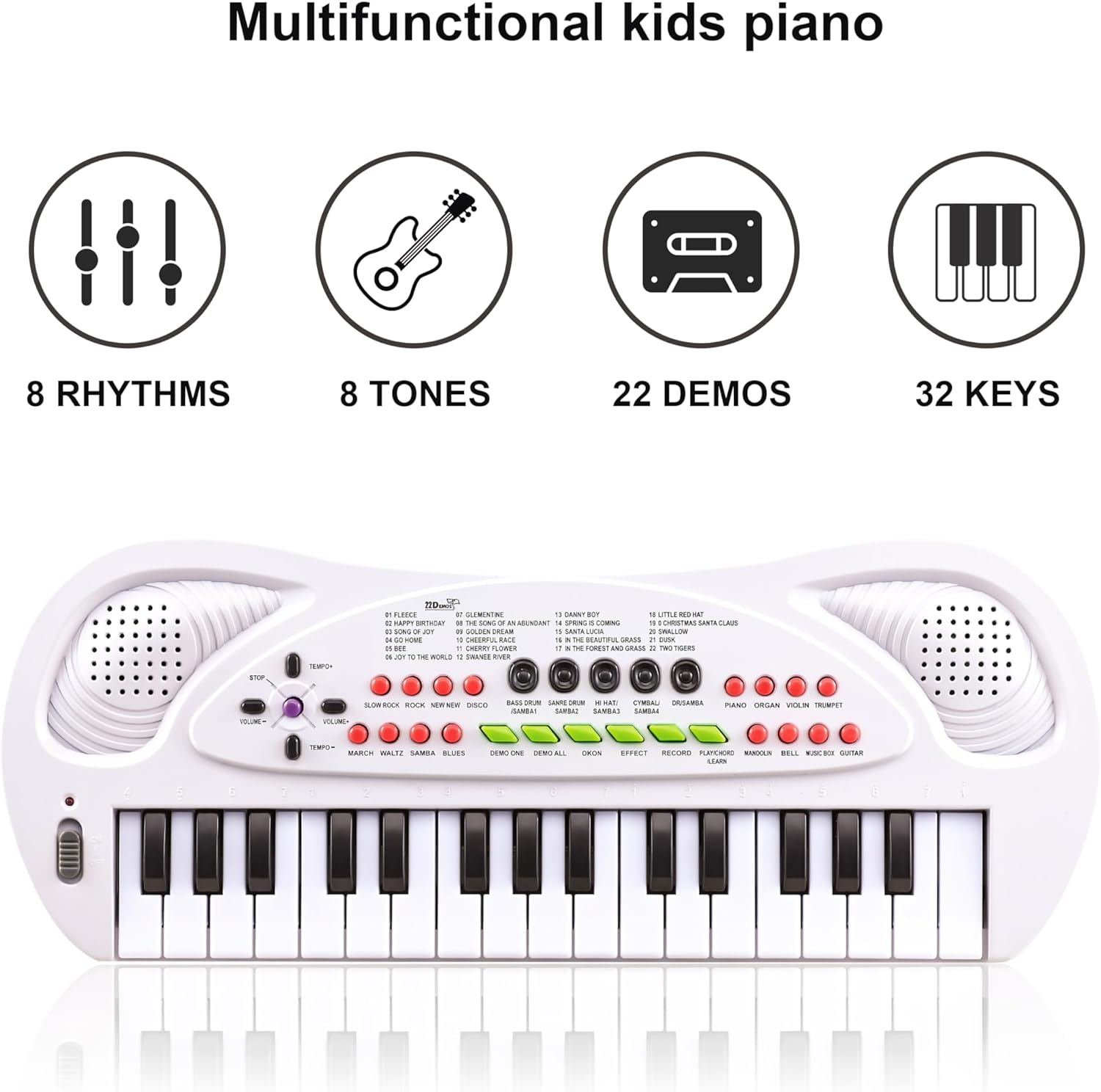 Concerto 32 Keys Keyboard Piano, Mini Portable Electronic Keyboard Musical Toys Beginners 3-8 Years Old Girls Boys (White) image number 3