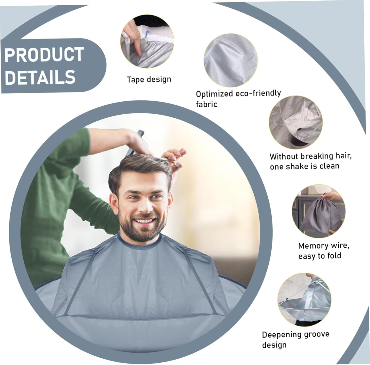 Barber Cape, Umbrella Shaped Hair Cutting Cape with Loop, Waterproof Polyester Haircut Capes, Hairdressing Apron for Home Salon Use (Gray) image number 2