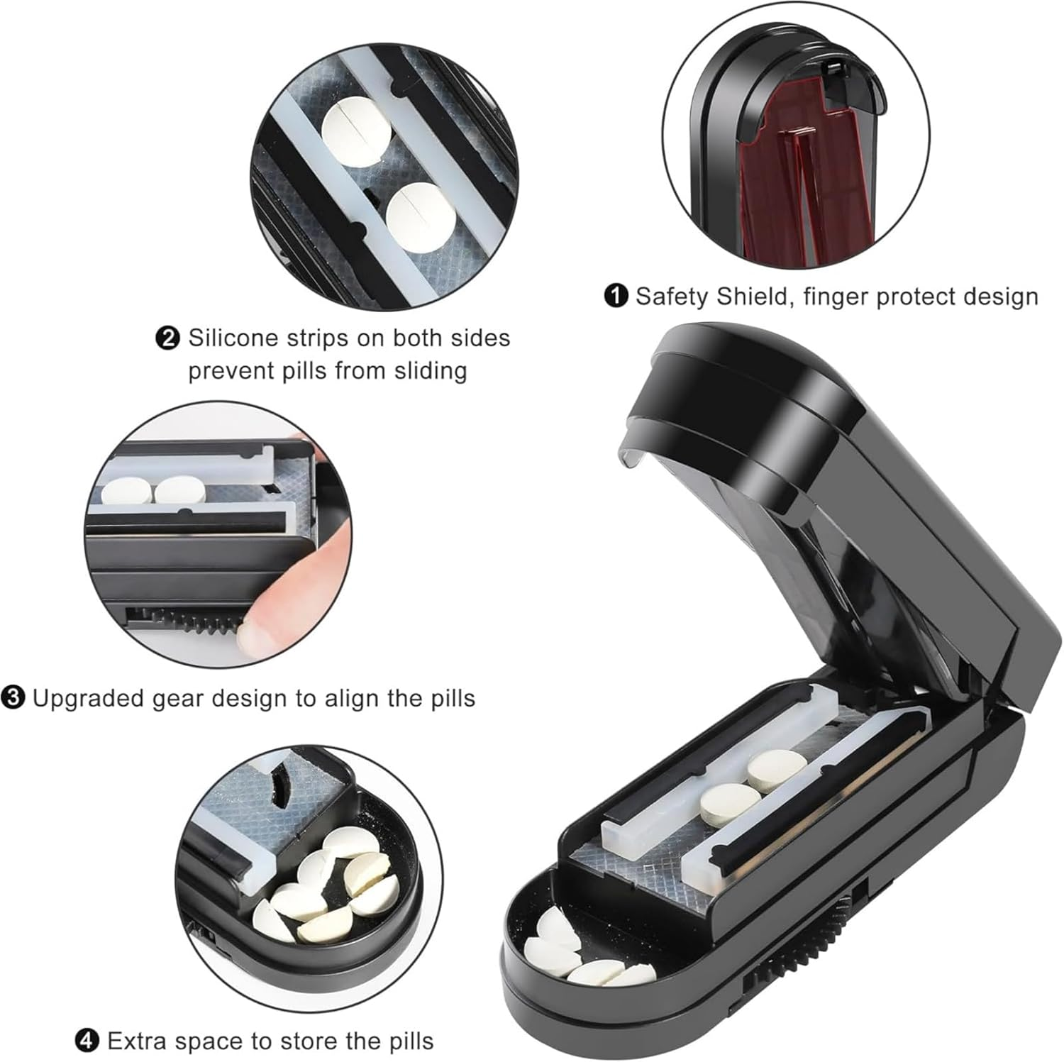 Tiny Pill Splitter Cutter - Adjustable Multi-Tool for Small & Large Pills, Tablets, Medicine. Portable Crusher with Steel Blade, Quarter Slicer for Precise Dose Professional Pill Splitters image number 3