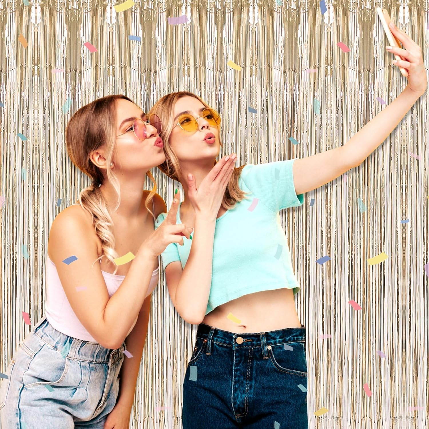 2 Pack Photo Booth Backdrop Foil Curtain Tinsel Backdrop 3.3Ft X 9.9Ft,For Halloween Party, Birthday, Wedding, Graduation, Halloween,Wizard Decorations (Champagne Gold) image number 3