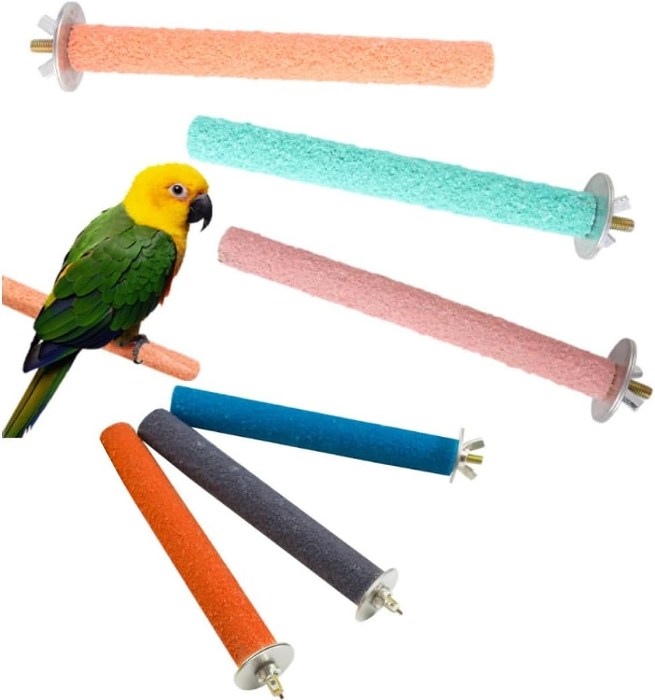 Jindizi 6 PCS Parrot Stand Toy Platform Paw Grinding Stick, 3 Kinds of Length Random Colors, Parrot Perch Stand Toy, Quartz Sand Covered Wood Sticks Platform, Parakeet Toys Sticks image number 2