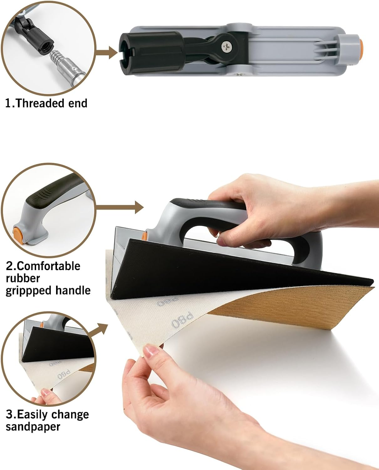 ROLLINGDOG Drywall Sander Set - 6Pcs Oxide Mesh Sandpaper(2Pcs Each 80,120,240 Grit) with Extension Pole,For Corner Wall Cleaning and Polishing