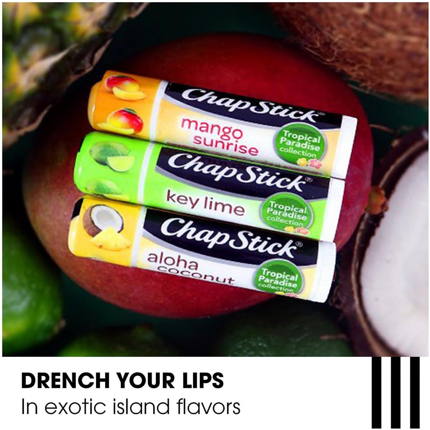 Chapstick Lip Care Set, Tropical Paradise Collection 3-Pack &ndash; Mango Sunrise, Key Lime & Aloha Coconut Lip Balm, 0.15 Oz Ea image number 1