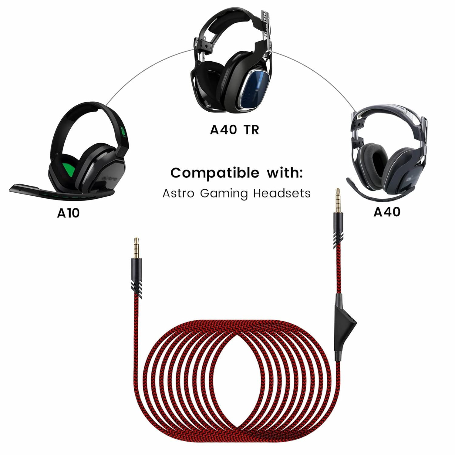 Weishan A10 Headset Cable Replacement for Astro A40 A40 TR, 3.5Mm(1/8") Braided Removable Aux Cord with Inline Volume Controller, 6Ft image number 3