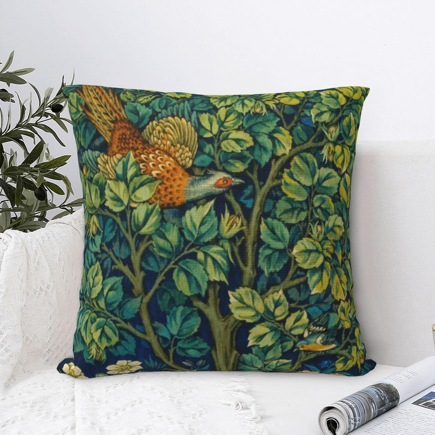 William Cock Pheasant 1916 4 Morris Throw Pillow Covers 18X18 Inch Aesthetic Pillow for Bedroom Velvet Decorative Pillowcase Home Decor Living Room Cushion Case for Bed Sofa Couch