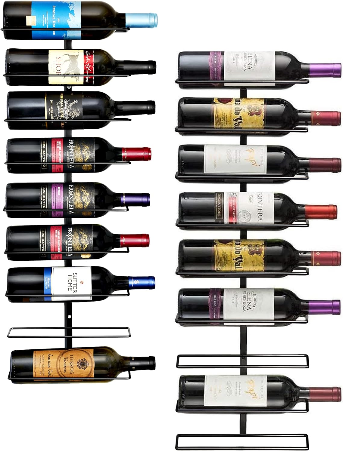 Sorbus Wall Mount Wine Rack - 18 Level Wine Rack Wall Mounted for Wine Bottles, Liquor, Champagne - Black Metal Wine Bottle Holder for Home Bar image number 5