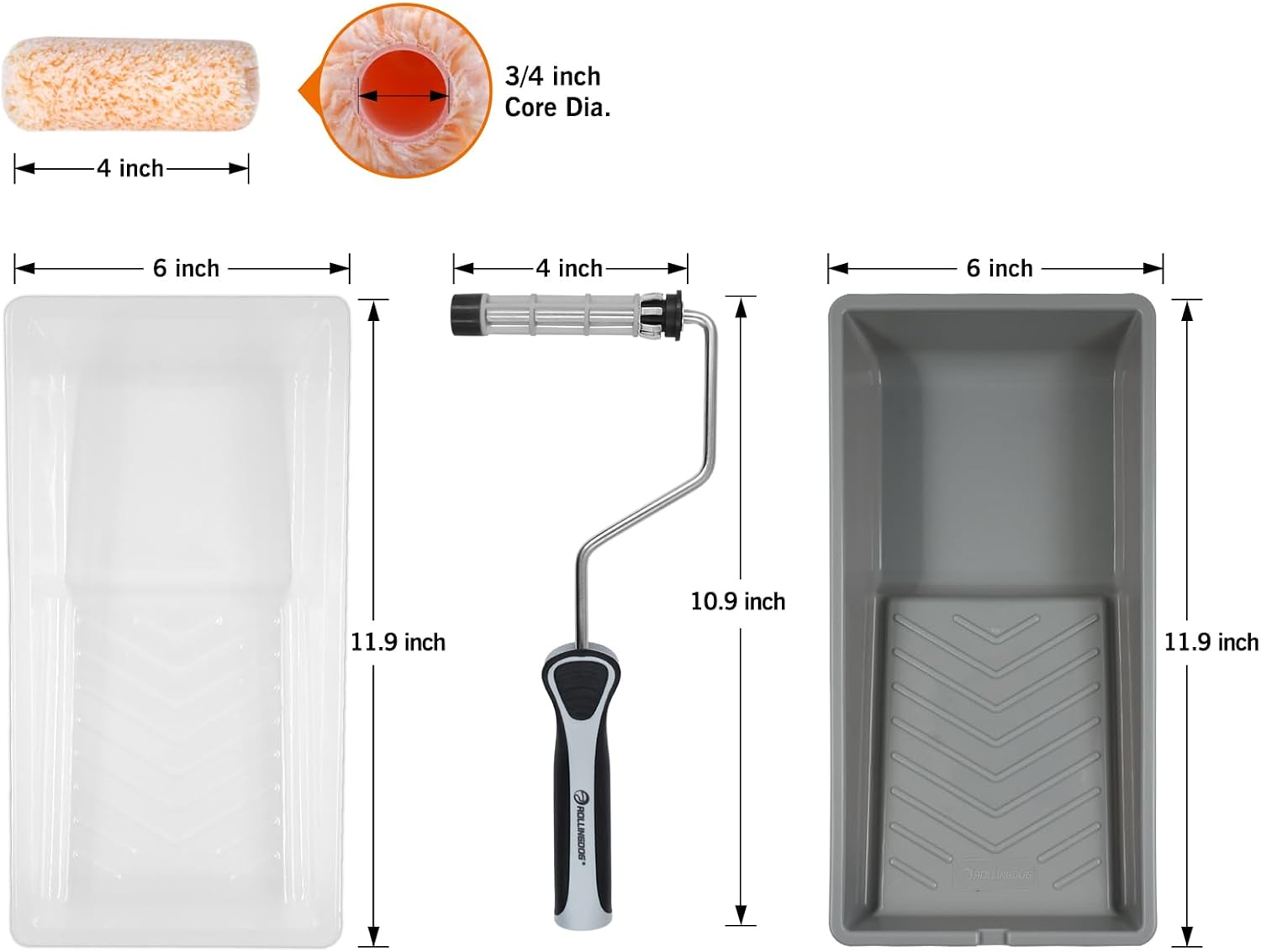 ROLLINGDOG Paint Roller Set - 4 Inch Paint Roller, Microfiber Paint Roller, Small Rollers for Painting, Mini Paint Roller Set Used with All Paints, Pack of 9 image number 1