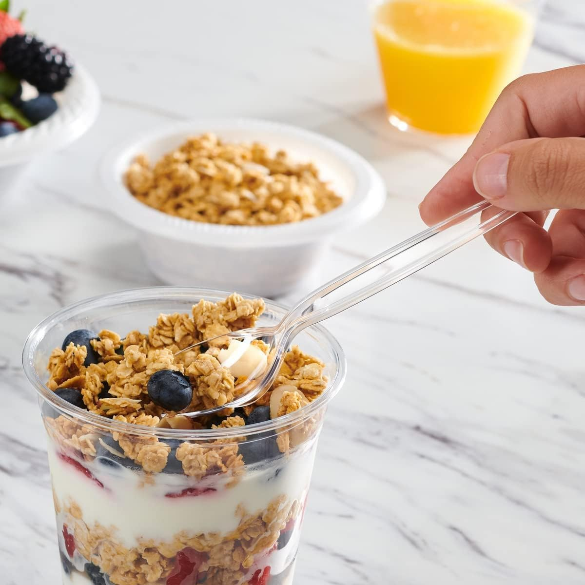 Pack of 100 Clear Colour Egg Spoons, Plastic, Reusable, Suitable for Dishwasher, Perfect for Parties and Camping image number 3