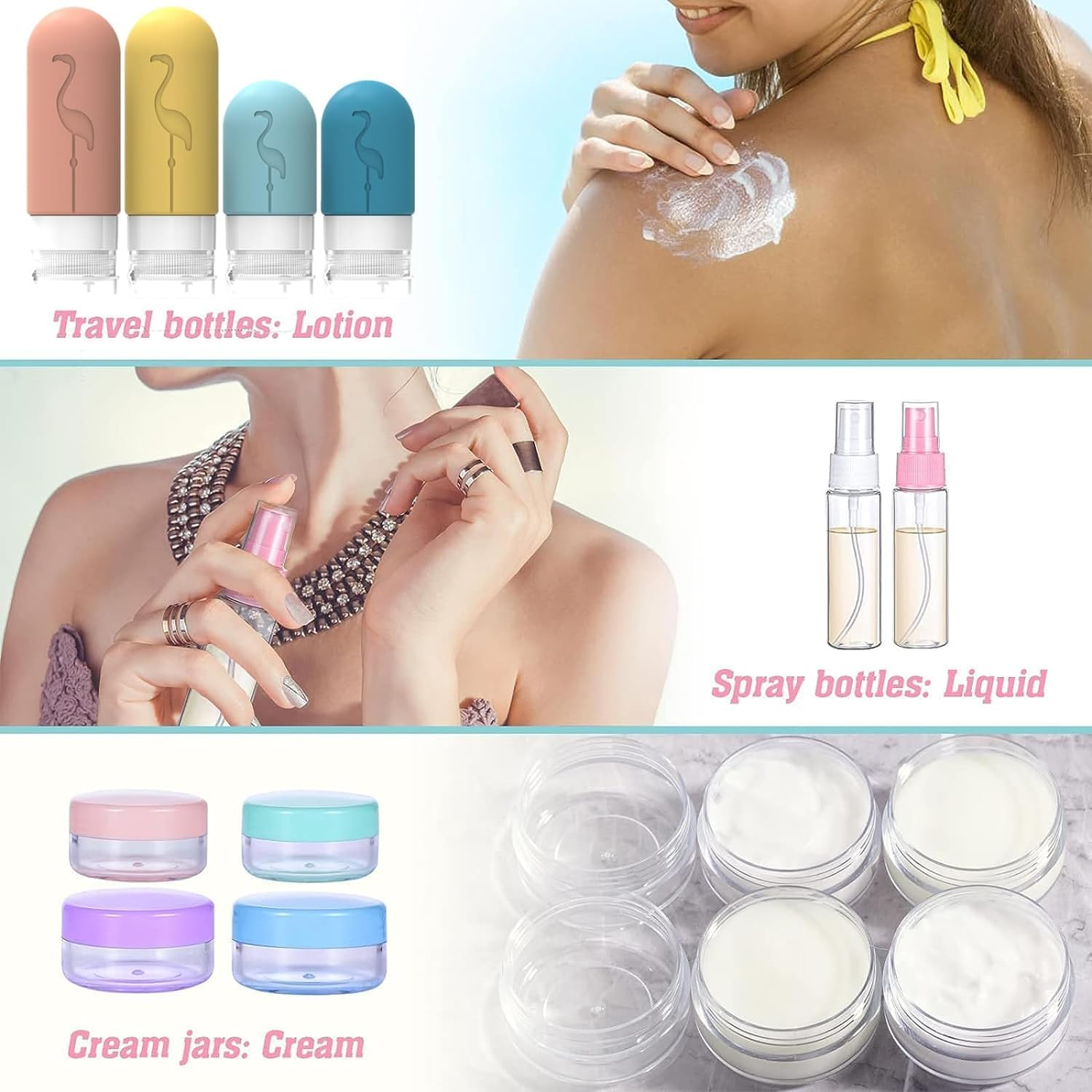 Travel Bottles for Toiletries, 17 Pcs TSA Approved Silicone Travel Containers for Toiletries, Leak Proof Refillable Liquid 3Oz 2Oz Travel Essentials Shampoo Conditioner Lotion BPA Free image number 3