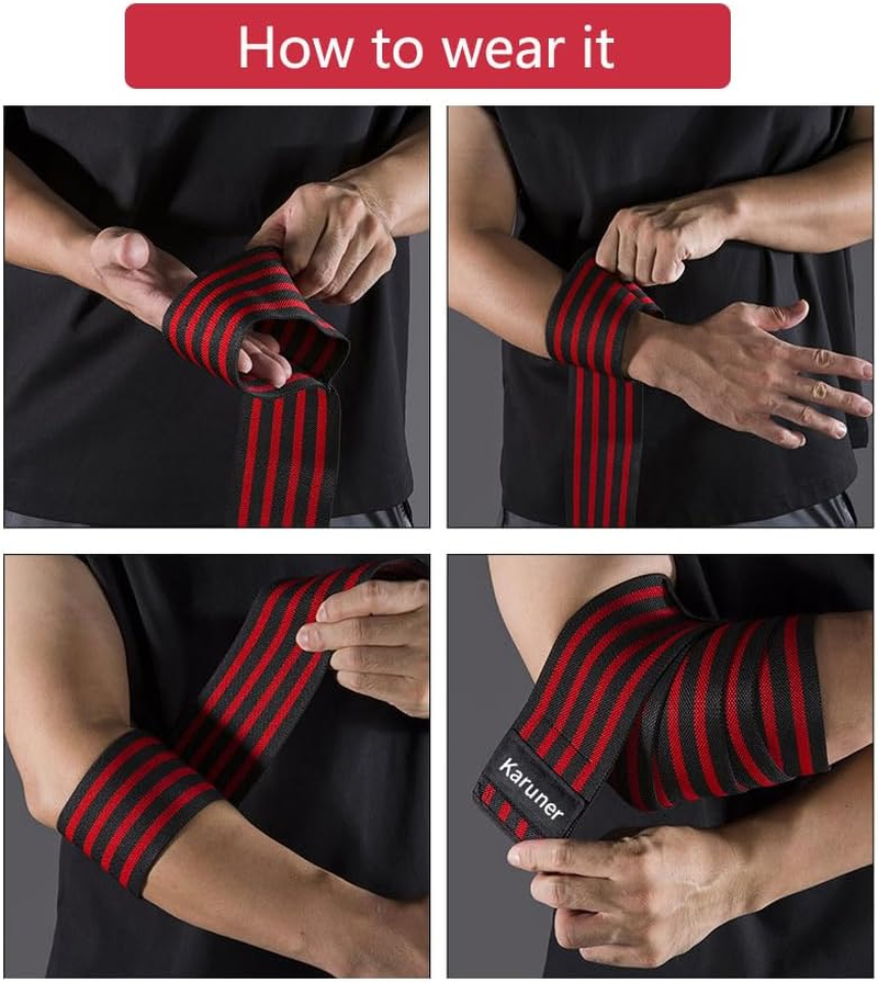 Elbow Wraps for Weightlifting (1 Pair) -Flexible 1.5M Elastic Elbow Braces for Weight Lifting, Bench Press, Powerlifting, and Pressing image number 4