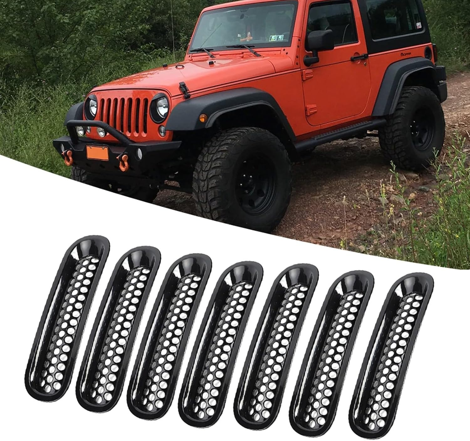 7Pcs Car Front Bumper Mesh Grille Replacement for JK 2007 2015ABS Direct Fit Upgrade Hood Grille Accessory image number 3