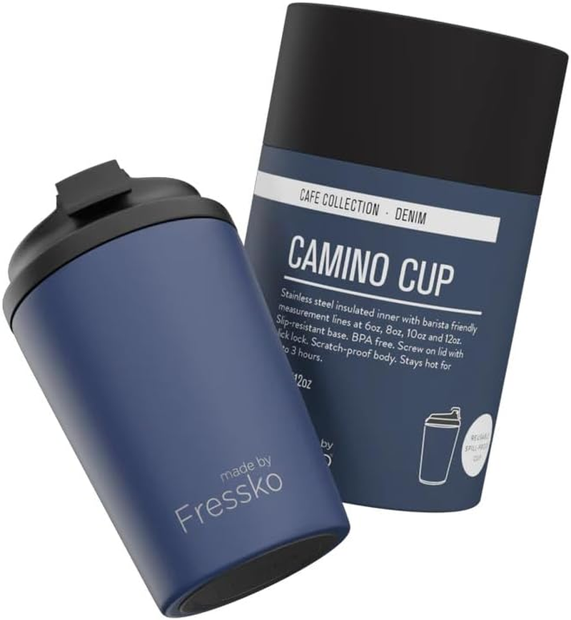 Made by Fressko Reusable Coffee Cup - Stainless Steel Insulated Mug - Leak Proof Travel Cup for Hot/Cold Drinks - 3 Hr Heat Retention - Fits Car Holders & Coffee Machines - Denim - 12Oz 340Ml image number 2