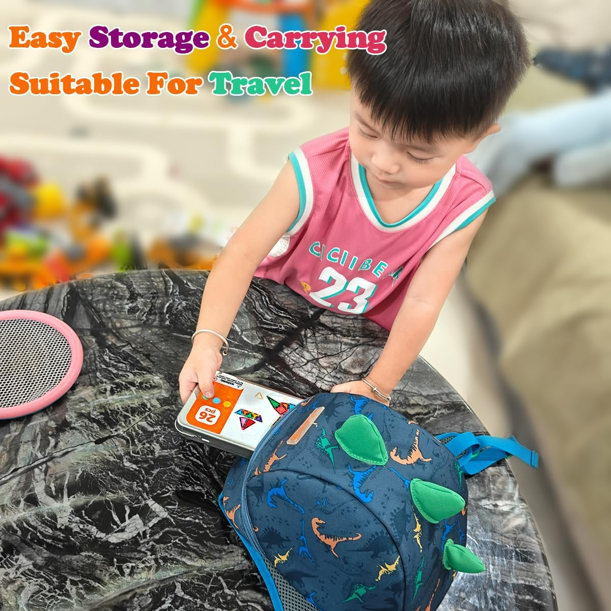 Piraar,26Pcs Mini Magnetic Tiles,Travel Friendly Portable Magnetic Building Tiles, Metal Storage Case, STEM Toys for Ages 3+,Travel Magnetic Tiles for Kids, Educational&Safe image number 4