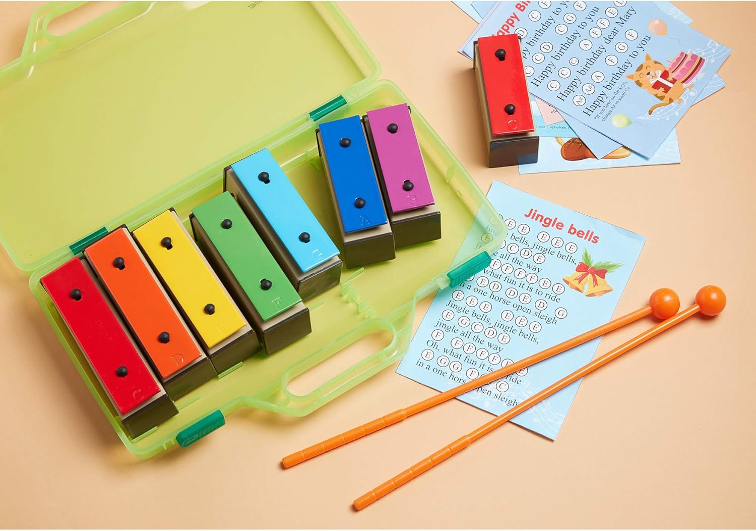 Chime Bar - Resonator Bells with Songs - Color Glockenspiel 8 Note Xylophone Kit - Song Cards image number 6