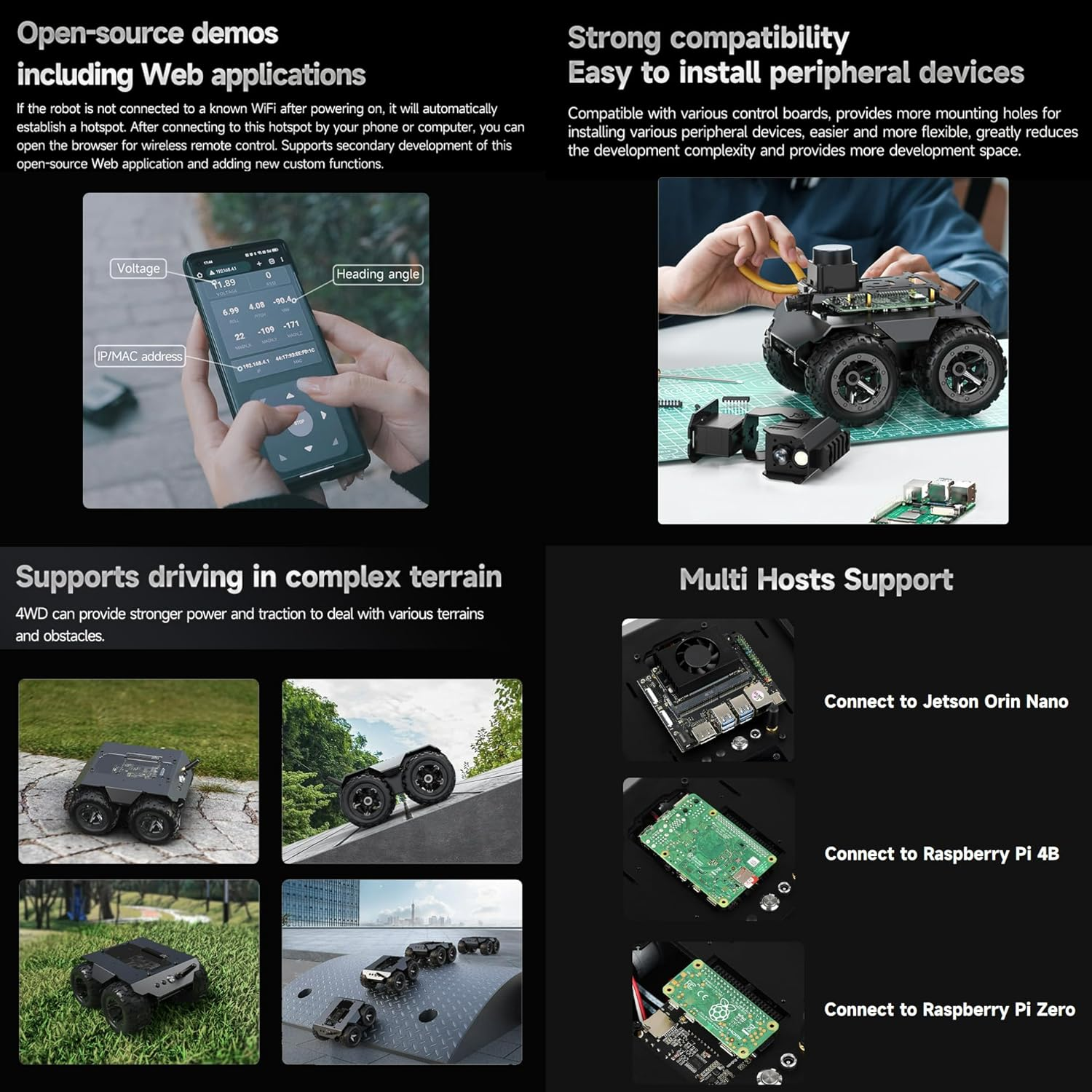 Waveshare Wave Rover Flexible and Expandable 4WD Mobile Robot Chassis, Full Metal Body, Multiple Hosts Support, with Onboard ESP32 Module image number 4