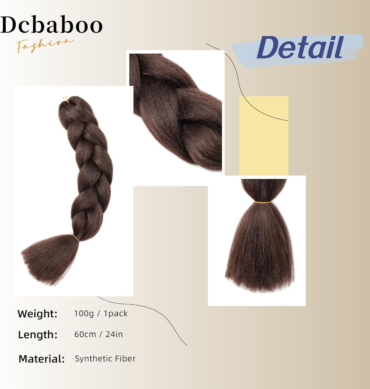 Dcbaboo Brown Hair Extensions for Braiding Jumbo Braiding Hair Extension 1Pack 24Inch Synthetic Hair Kanekalon Ombre Braids Extensions Hair Afro Crochet Twist Box Braids 100G, Medium Brown