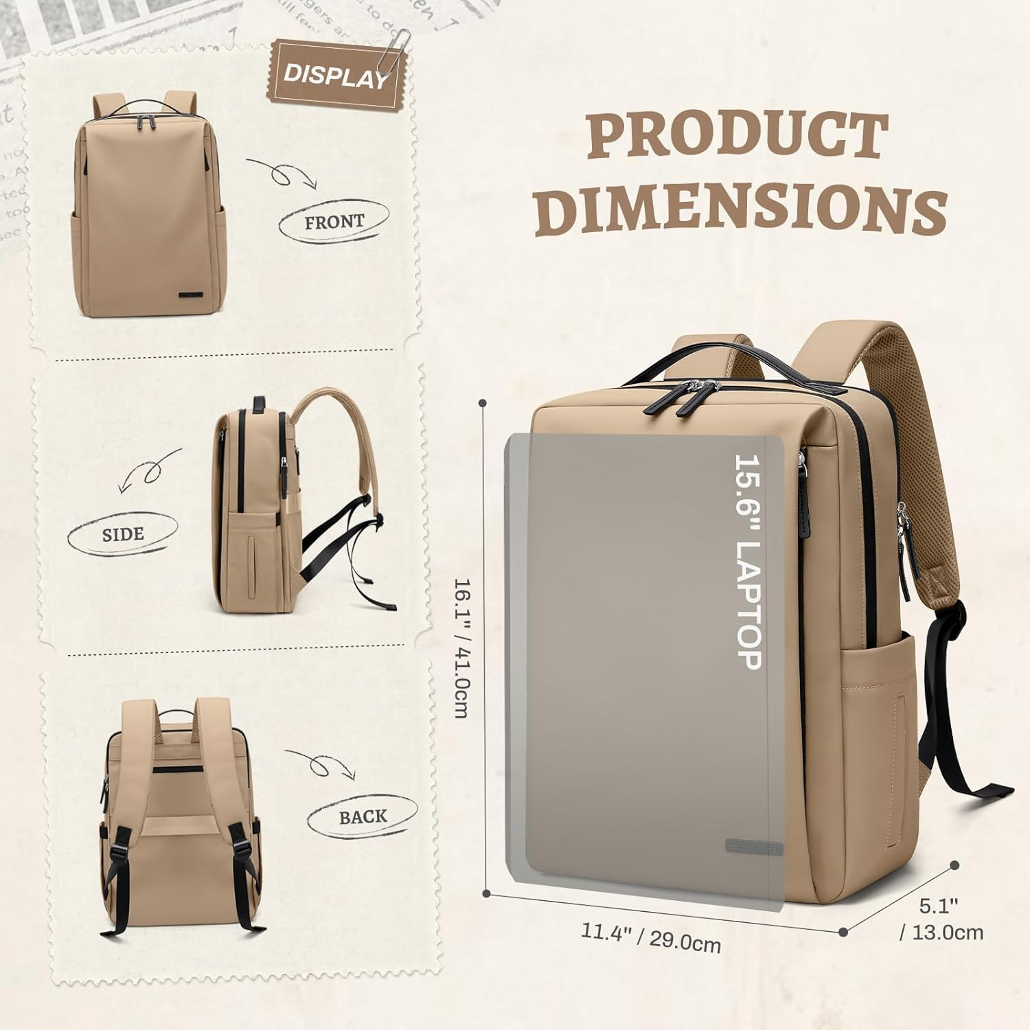 GOLF SUPAGS Faux Leather Backpack Women'S Stylish Laptop Backpack Multifunctional Daypack Waterproof Perfect for Work College and Travel Fits 15.6 Inch Notebooks image number 6