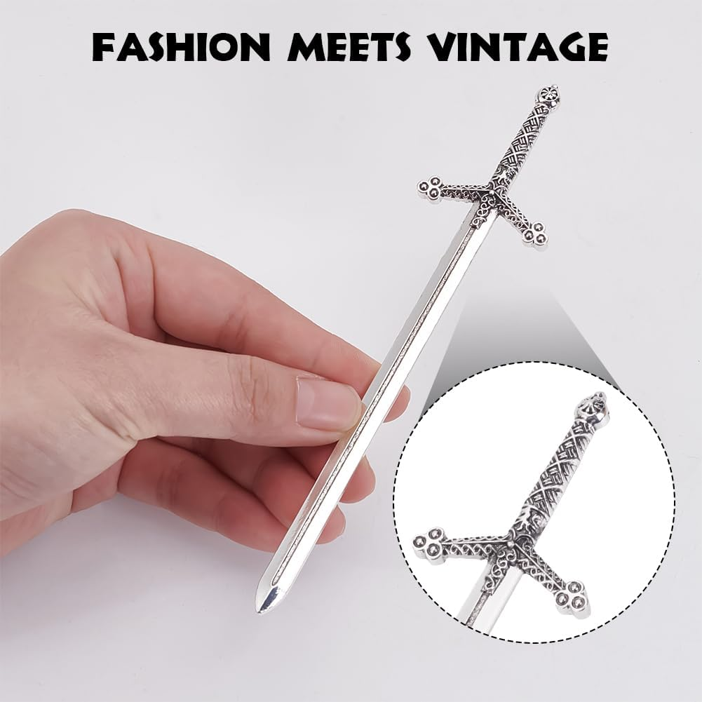 WEBEEDY Sword Hair Pin Silver Hair Stick for Buns Handmade Chinese Style Vintage Headdress Sword Hairpin Metal Hair Chopsticks for Women Long Hair Accessories Valentine'S Day Gifts,14.7X3.3Cm image number 3