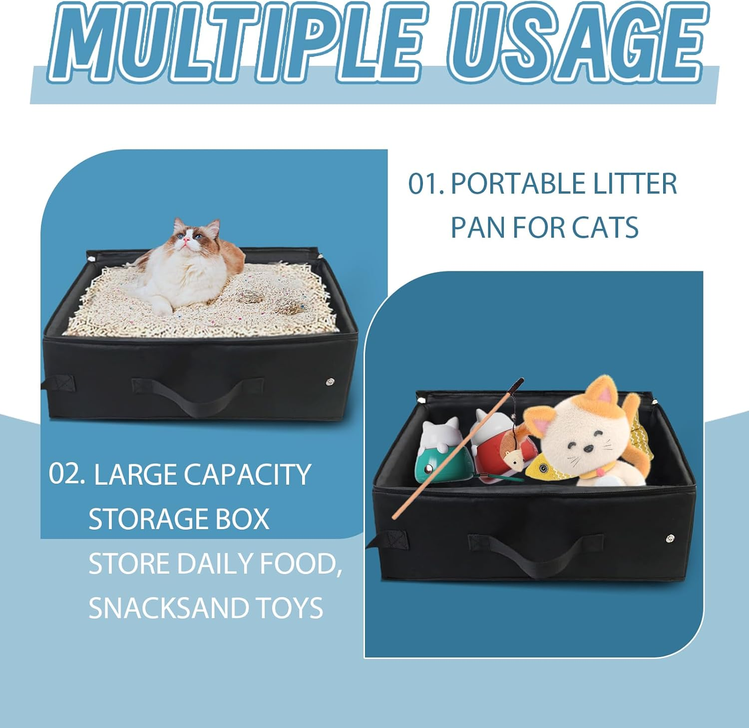 Foldable Cat Litter Tray, Foldable Travel Cat Litter Tray with Lid, Waterproof Cat Litter Tray Made of Oxford Fabric for Large Cats, Foldable Portable Cat Litter Tray for Car, Outdoor Travel with Pets image number 4