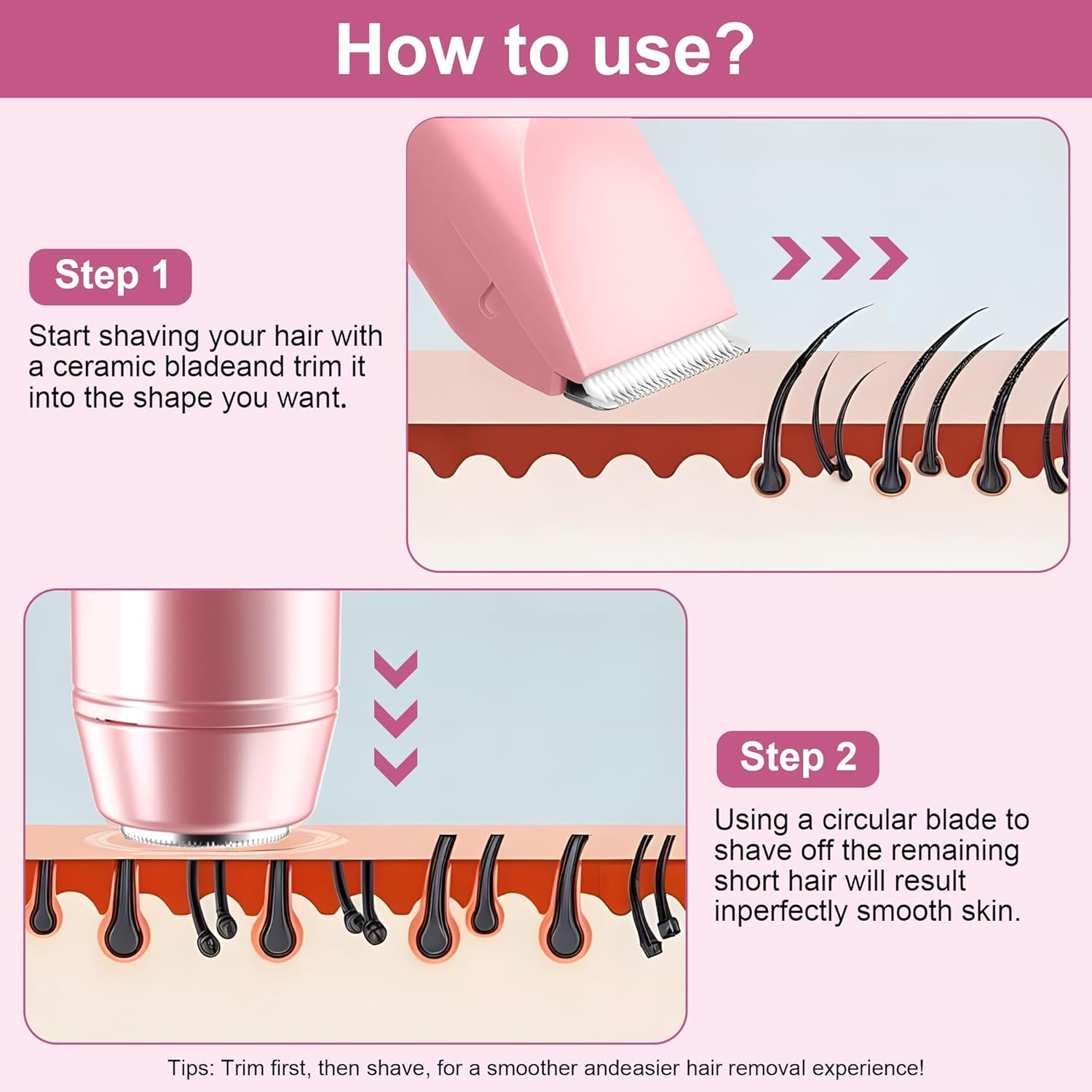 Quokkachic Bikini Shaver, Electric Womens Shaver, 2-In-1 Double Head, IPX7 Waterproof, Wet/Dry Razor for Bikini Underarms Legs Arms Body Face (Rose Gold) image number 2