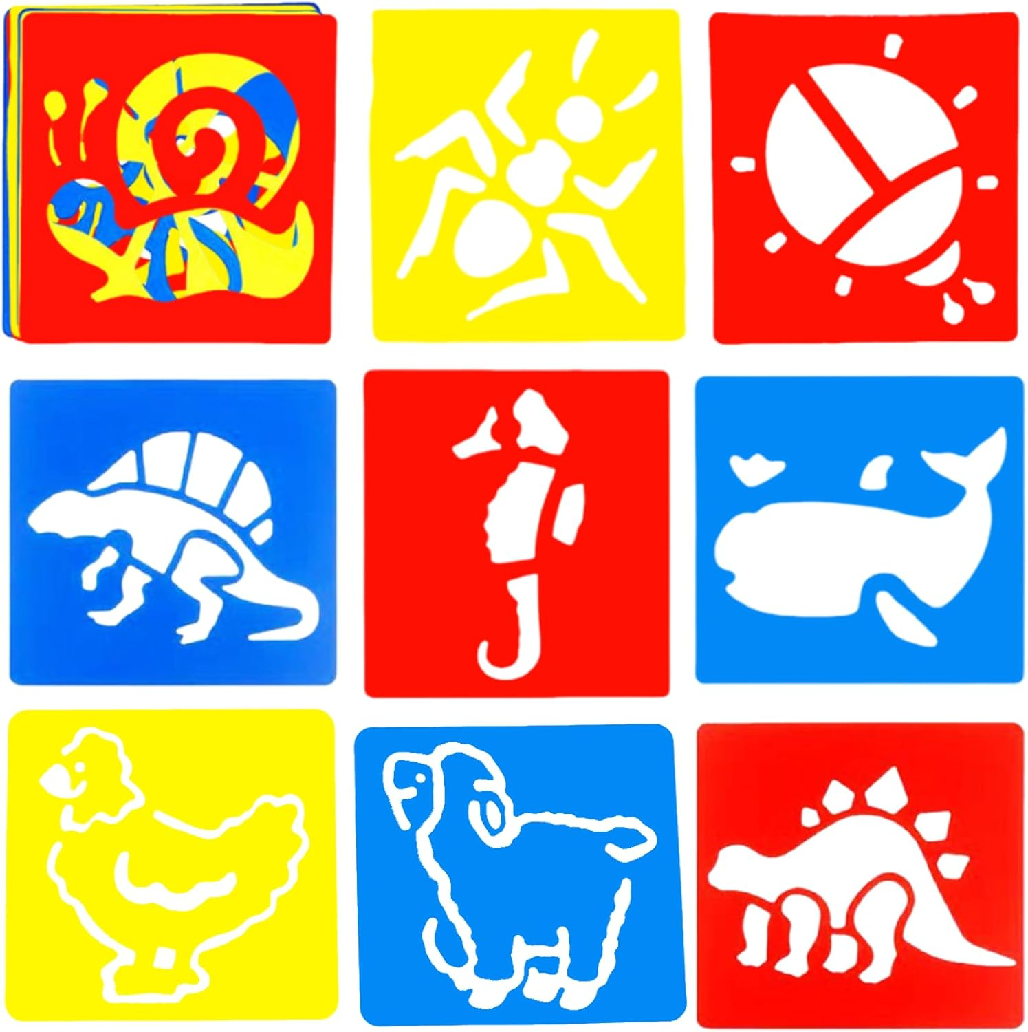 24 Pieces Stencils for Kids, 5.9 X 5.5 Inches Drawing Chalk Stencils, Colorful Washable Animal Themed Painting Stencil Primary Shape Template for Kids Toddlers Preschooler image number 2