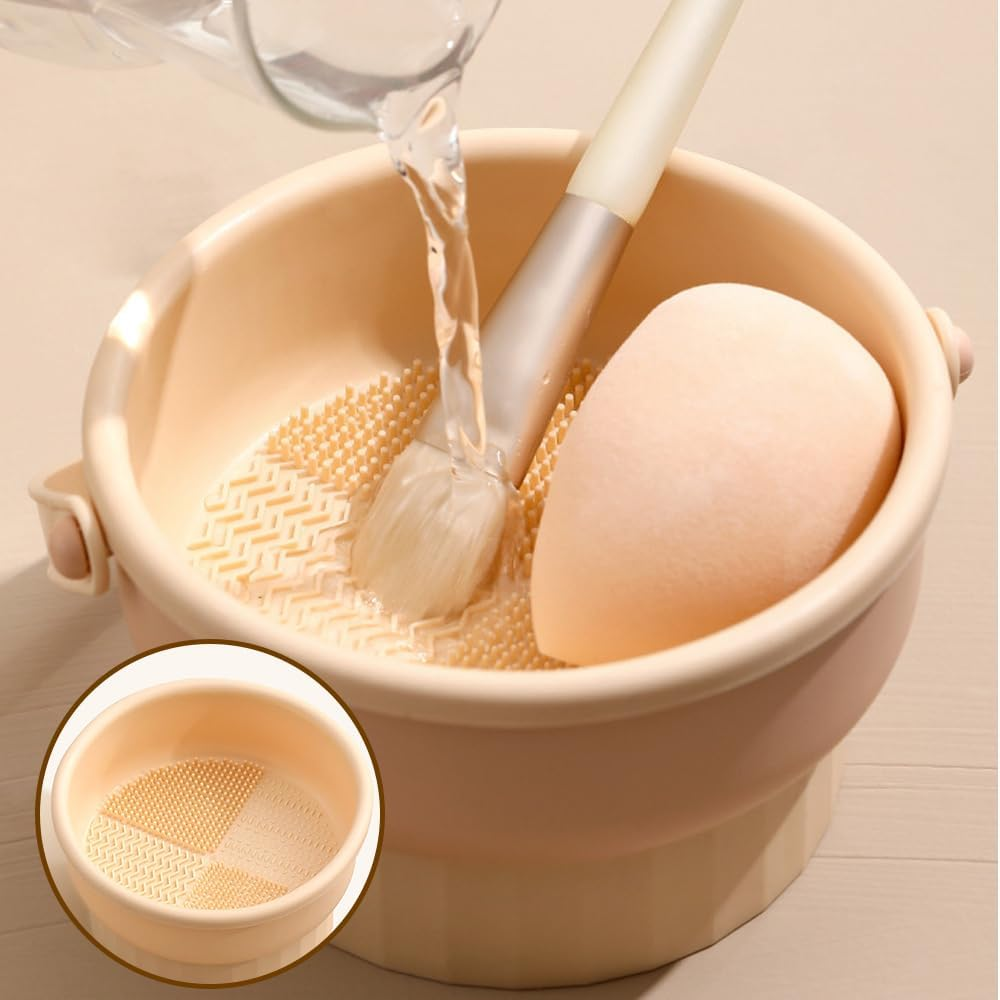 Makeup Brush Cleaning Bowl, 1PC Makeup Brush Scrubber Cleaner and Dryer Bowl,Makeup Brush Cleaning Bowl,Silicone Makeup Brush Cleaner and Dryer Bowl,2 in 1 Brush Cleaning Mat with Brush Drying Holder image number 1
