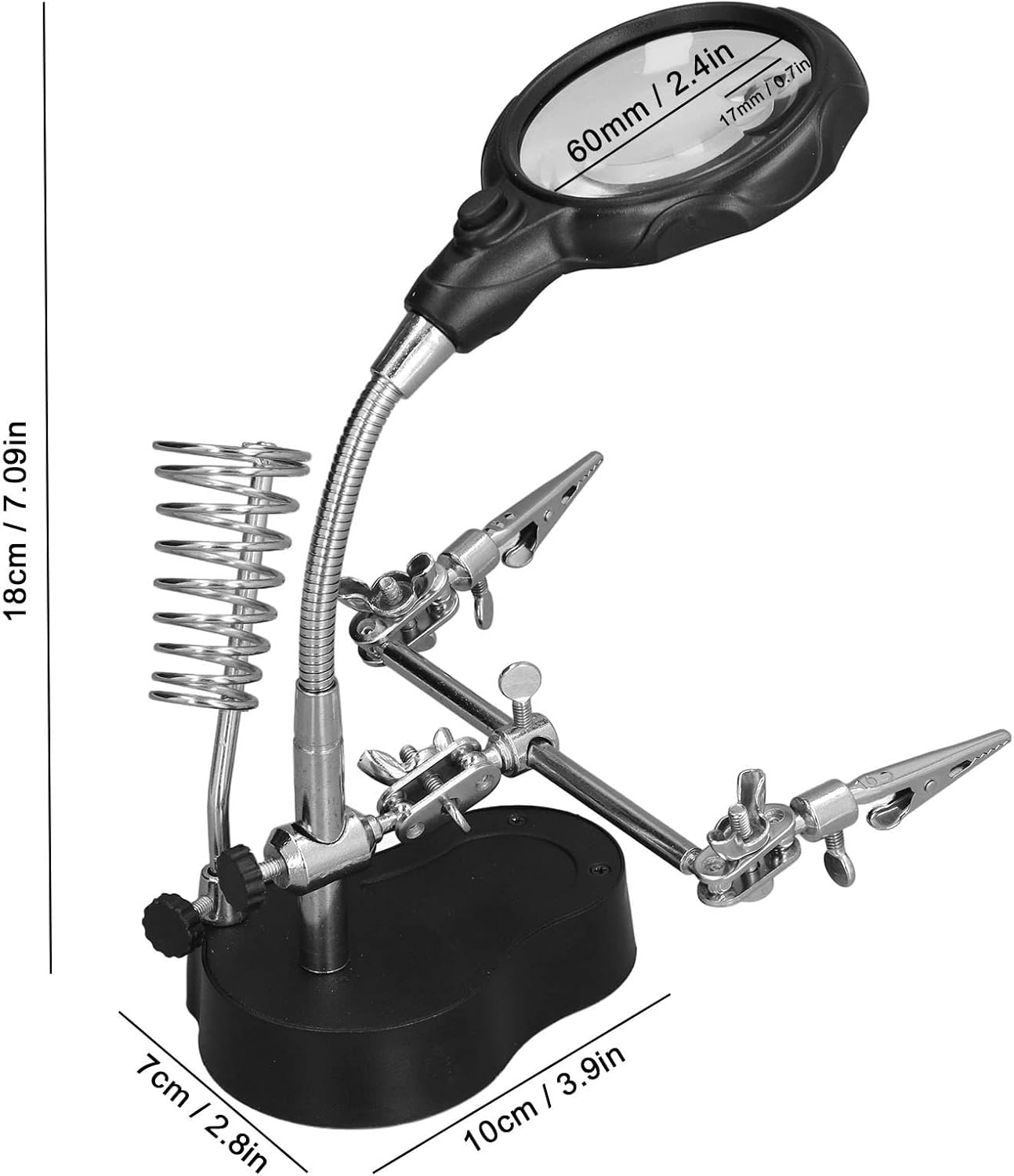 Desk Magnifier, Magnifying Glass with Auxiliary Clip & LED Lamp, 3.5X 12X Dual Magnifier Lamp for Reading/Painting/Sewing, Observe Small Items Miniatures Projects, Adjustable Neck image number 2