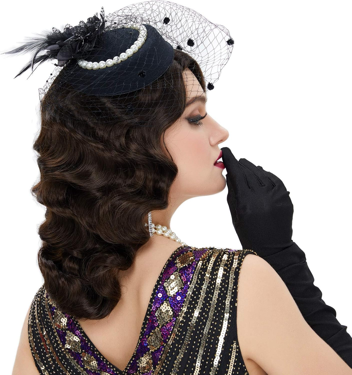 Stfantasy 1920S Brown Retro Finger Wave Wigs Long Curly Natural Wavy Synthetic Wig for Women Daily Costume Party (4357#6)&hellip; (Brown)