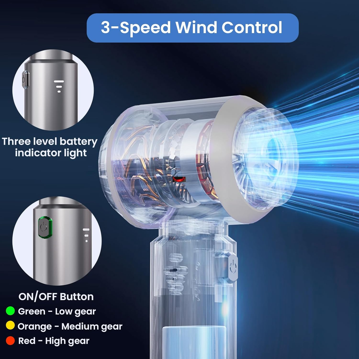 Cordless Car Vacuum Cleaner, 21000PA Handheld Vacuum Cleaner, Rechargeable High Power Suction Vacuum Cleaner with 3 Gear Adjustment, Portable Vacuum Cleaner for Home, Office, Kitchen, Cars, Sofa, Pet image number 2