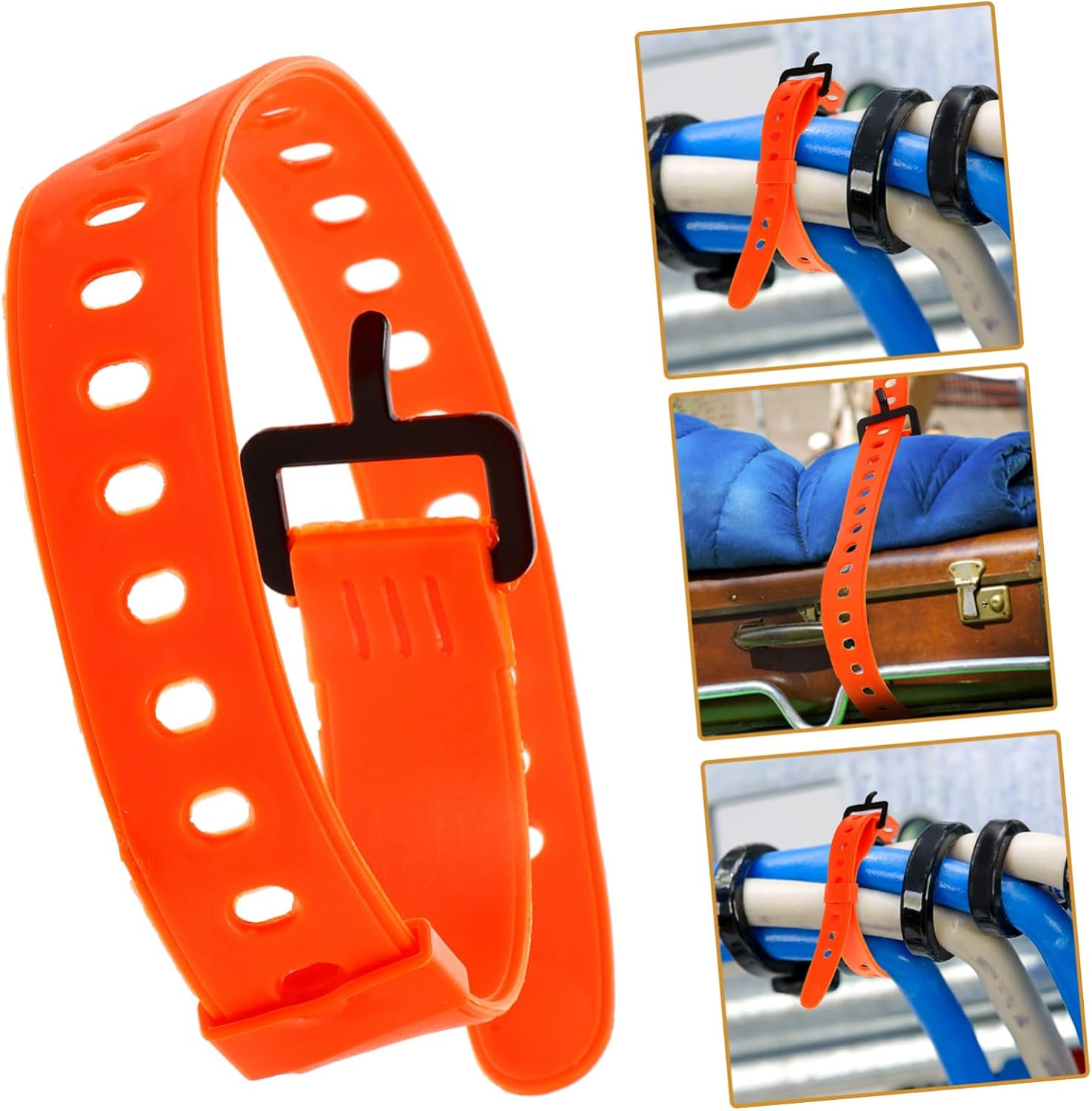 INOOMP Heavy Duty Luggage Strap Quick Release Buckle for Camping and Travel Multi-Purpose Tie down Strap for Secure Luggage and Gear Rubber Construction Orange Version image number 6