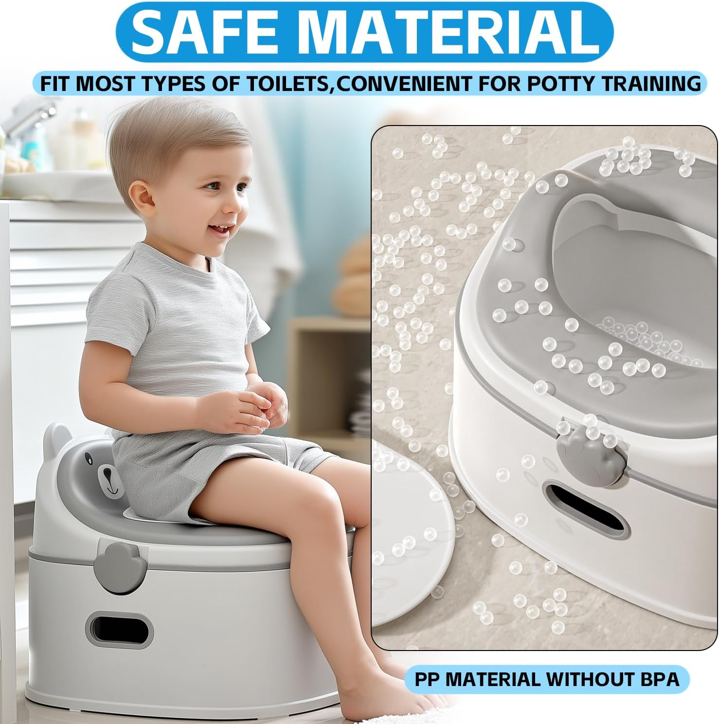3-In-1 Kids Potty Training Seat, Bear Design Toddler Toilet with Step Stool & Removable Potty Chair, Non-Slip, Splash Guard, Easy to Clean